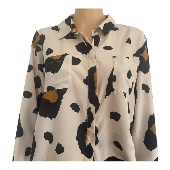 GB boxy cropped lightly spotted leopard print detail back long sleeves XL - Picture 3 of 13